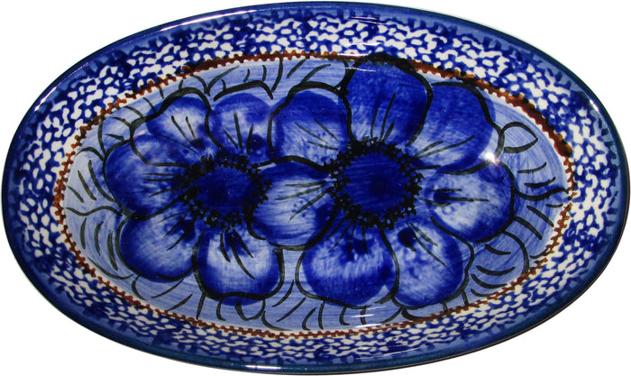 Boleslawiec Polish Pottery UNIKAT XSmall Oval Baking Dish "Blue Garden"