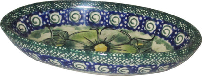 Boleslawiec Polish Pottery UNIKAT XSmall Oval Baking Dish "Green Garden"
