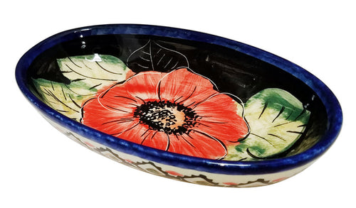 Boleslawiec Polish Pottery UNIKAT XSmall Oval Baking Dish "Red Garden"