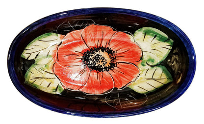 Boleslawiec Polish Pottery UNIKAT XSmall Oval Baking Dish "Red Garden"
