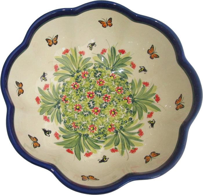 Boleslawiec Stoneware Polish Pottery UNIKAT XLarge Scalloped Bowl "Spring"