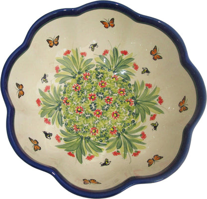 Boleslawiec Stoneware Polish Pottery UNIKAT XLarge Scalloped Bowl "Spring"
