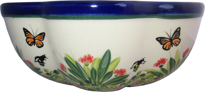 Boleslawiec Stoneware Polish Pottery UNIKAT XLarge Scalloped Bowl "Spring"