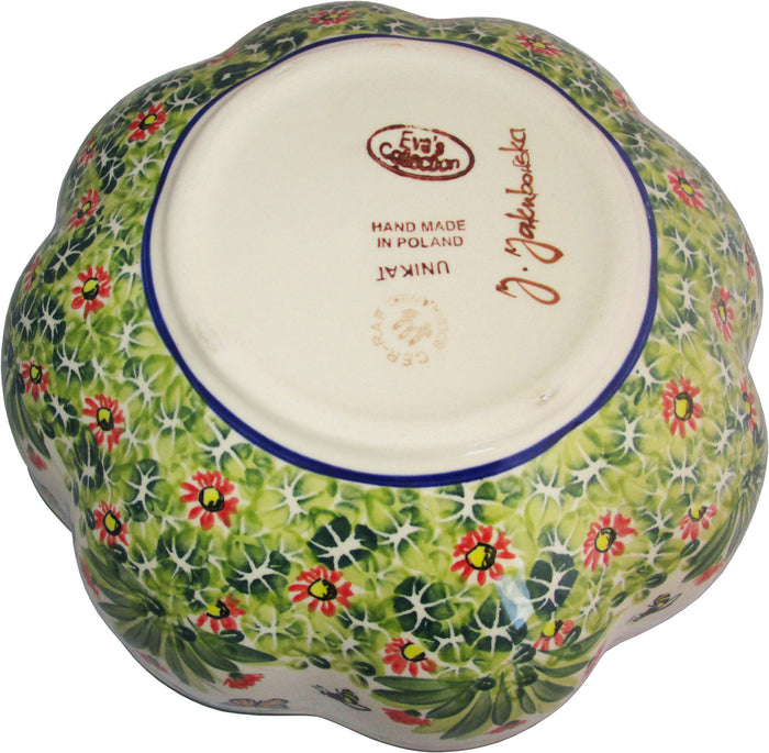 Boleslawiec Stoneware Polish Pottery UNIKAT XLarge Scalloped Bowl "Spring"