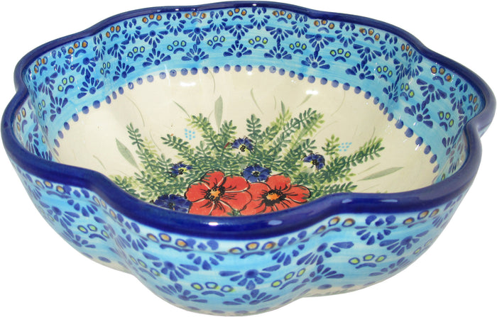Boleslawiec Stoneware Polish Pottery UNIKAT XLarge Scalloped Bowl "Veronica"