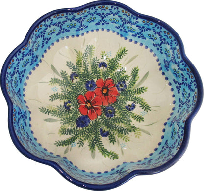 Boleslawiec Stoneware Polish Pottery UNIKAT XLarge Scalloped Bowl "Veronica"