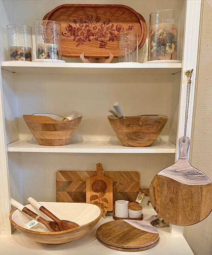 Cherry Wood Oval Serving Tray, Wild Roses