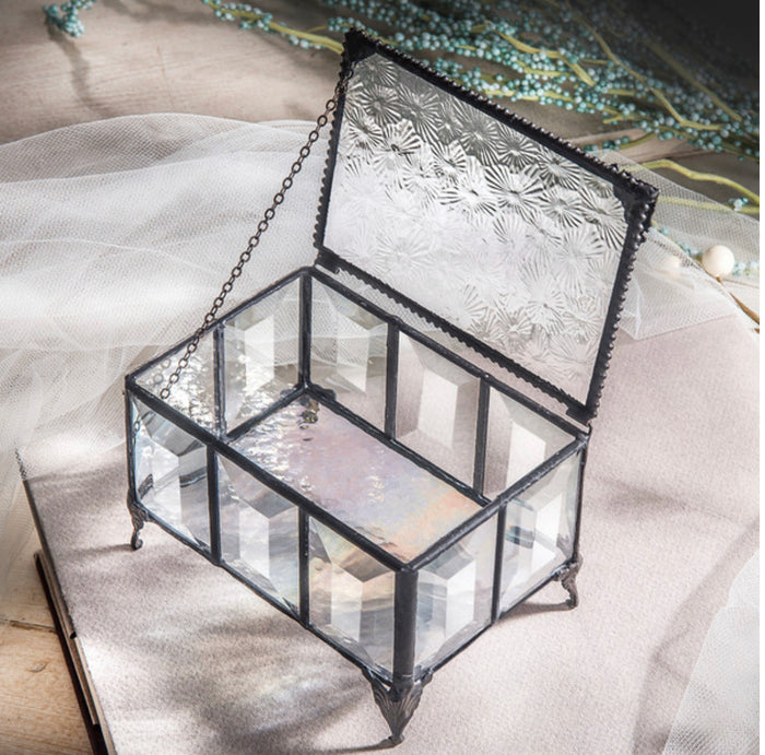 Clear Crystal Glass Artisan Jewelry Box