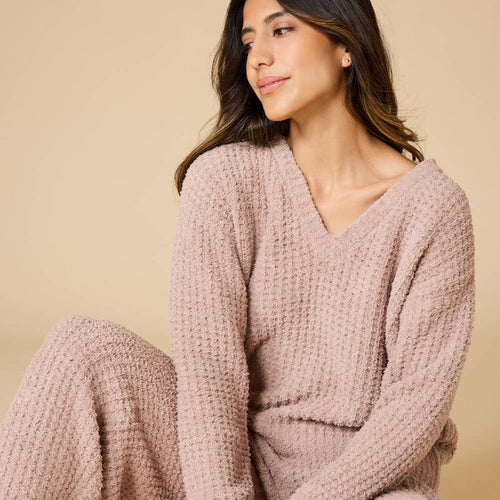 Cozy Marshmallow Waffle V-Neck Lounge Set