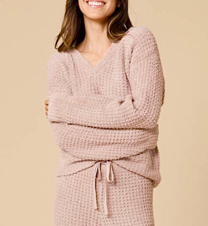 Cozy Marshmallow Waffle V-Neck Lounge Set