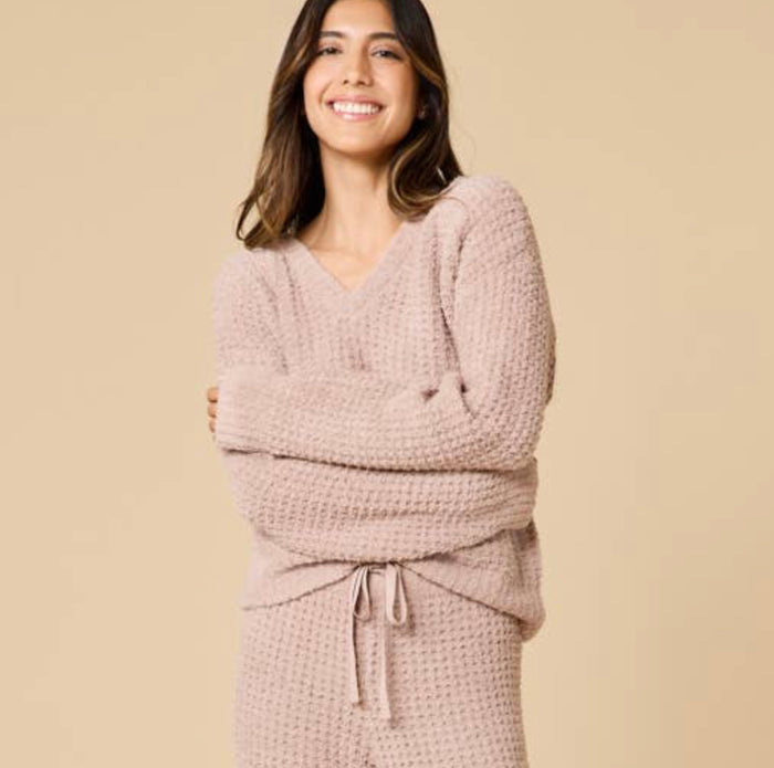 Cozy Marshmallow Waffle V-Neck Lounge Set