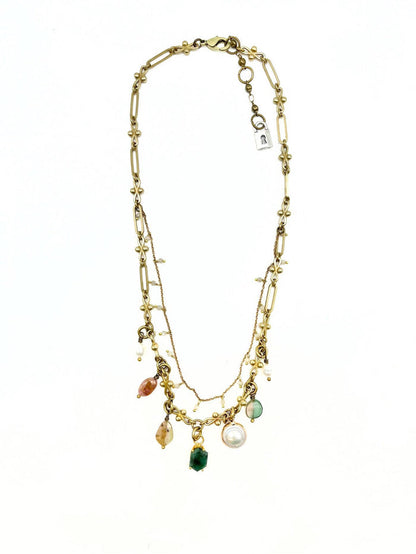 Double Strand Aquamarine & Pearl Charm Necklace