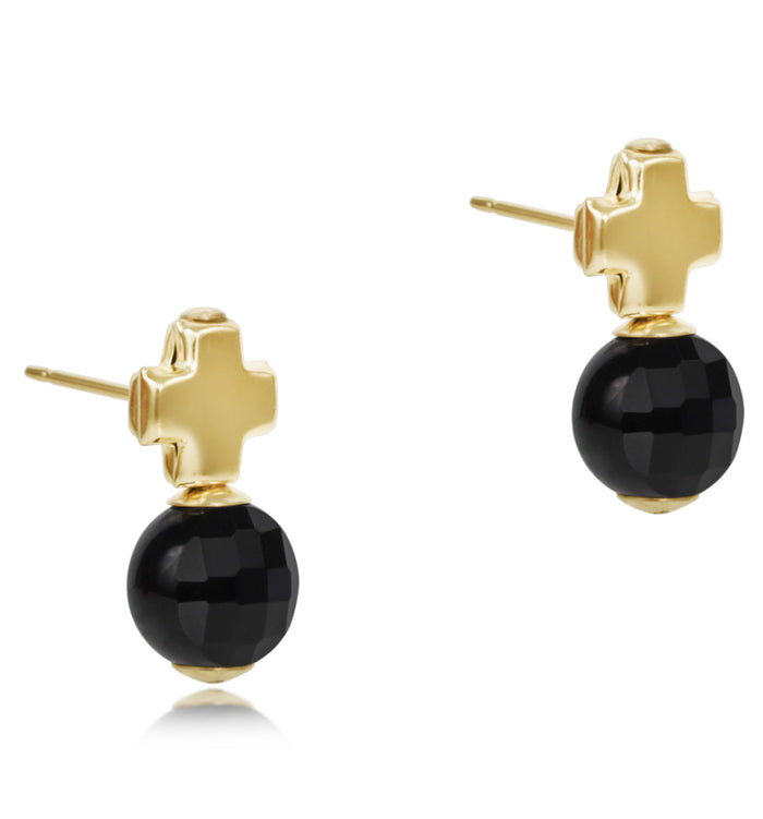 Enewton Signature Cross Gold Stud Earring,  Onyx