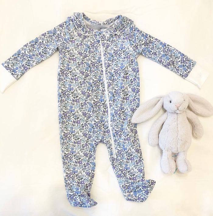 Fleur D'Azur Footed Romper, 3-6M