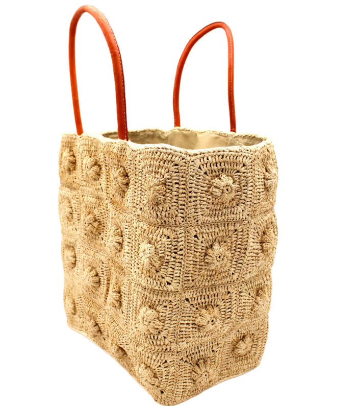Flower Power Crochet Straw Basket Bag