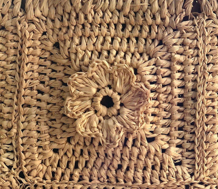 Flower Power Crochet Straw Basket Bag