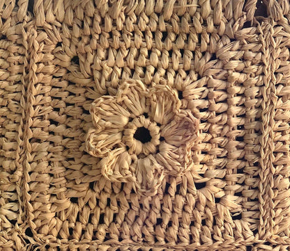 Flower Power Crochet Straw Basket Bag