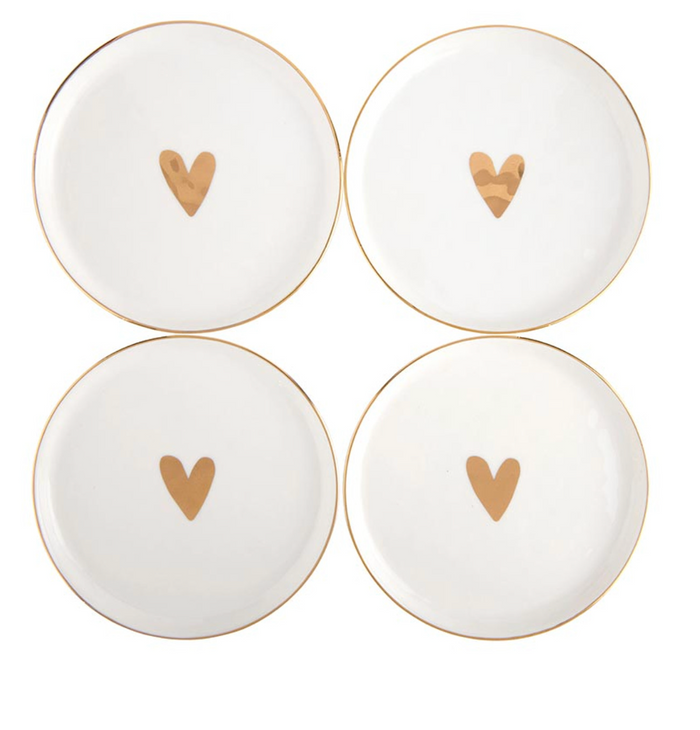 Gold Hearts Appetizer Plates - Set of 4