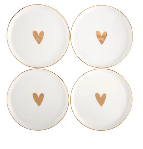 Gold Hearts Appetizer Plates - Set of 4