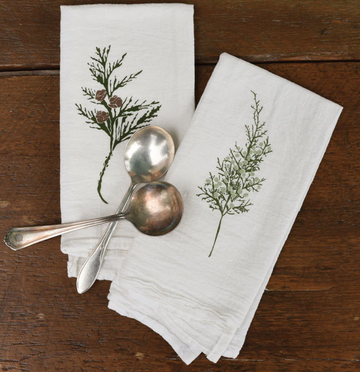 Handmade Winter Greens Cloth Napkins, Set of 4 Designs