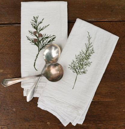 Handmade Winter Greens Cloth Napkins, Set of 4 Designs