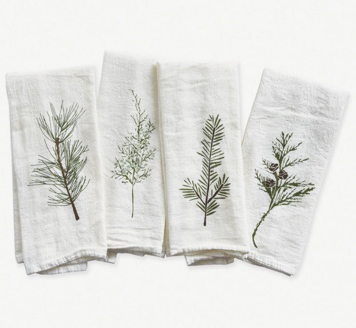 Handmade Winter Greens Cloth Napkins, Set of 4 Designs