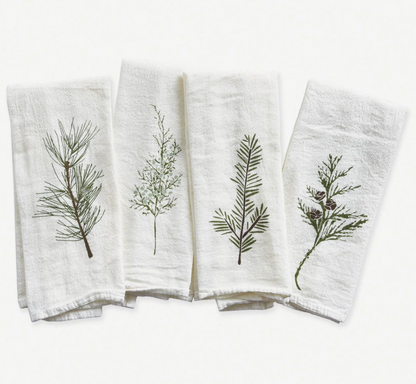 Handmade Winter Greens Cloth Napkins, Set of 4 Designs
