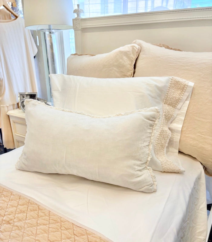 IN STOCK Bella Notte Linens Bria Pillowcase With Novola Lace, Parchment (Retired Color)