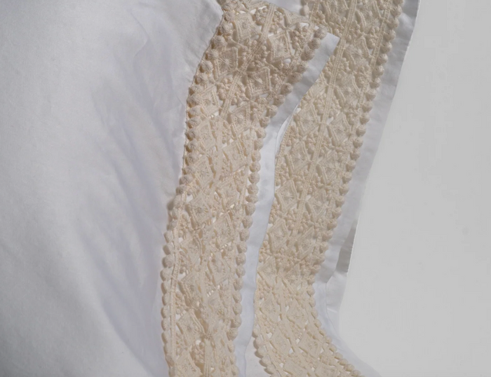 IN STOCK Bella Notte Linens Bria Pillowcase With Novola Lace, Parchment (Retired Color)