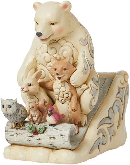 Jim Shore Heartwood Creek White Woodland Animals on Tobaggan