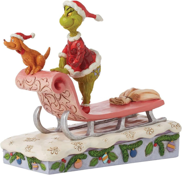 Jim Shore Santa Grinch with Max Riding on Sleigh