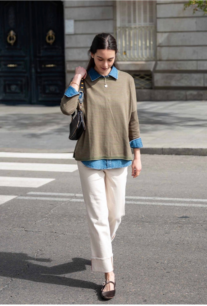 MerSea Catalina Cotton Crewneck Sweater, Jungle Stripe