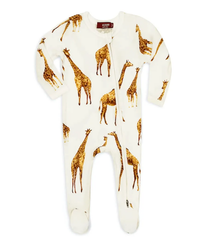 Milkbarn Orange Giraffe Bamboo Zipper Footed Romper, Newborn