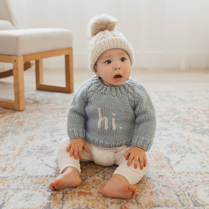 Natural Pop Pom Pom Beanie Hat