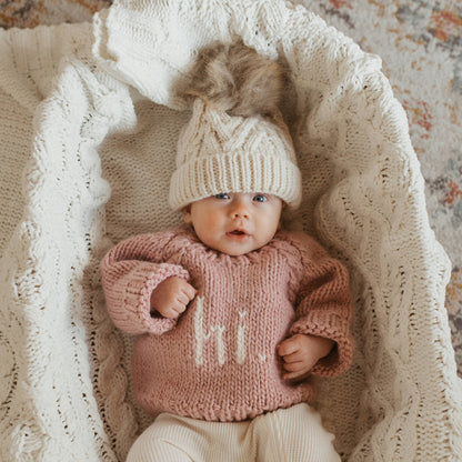 Natural Pop Pom Pom Beanie Hat