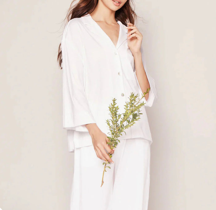 Olivia Wide Leg Pima Pajama Set, White