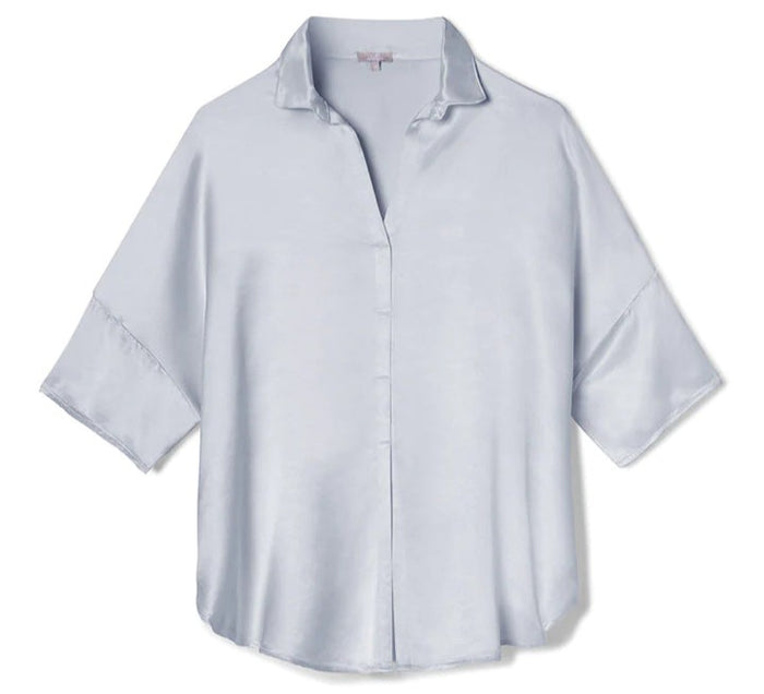 PJ Harlow Fran Satin Top with Collar (Morning Blue, Pearl)