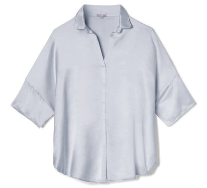 PJ Harlow Fran Satin Top with Collar (Morning Blue, Pearl)