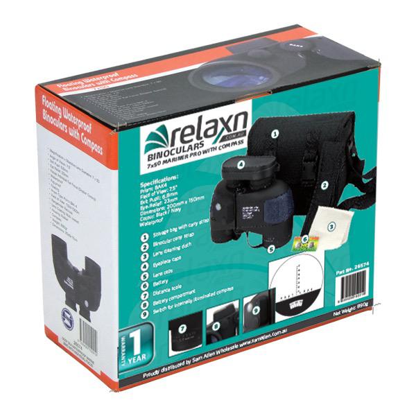 Relaxn 7 x 50 Mariner Pro Binocular with Compass - Black/Navy