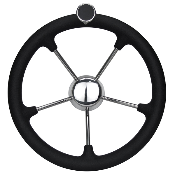 Relaxn Steering Wheel with Knob - Black/Stainless Steel - 350mm