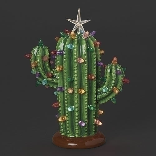 Roman Lighted Ceramic Cactus 12.5"H