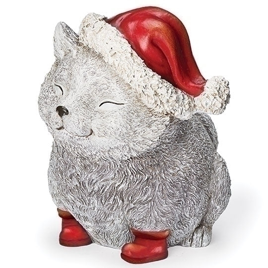 Roman Pudgy Kitty Garden Statue with Santa Hat and Boots 8.5"H