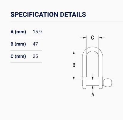 Ronstan Shackle, D, Pin 5/8” (L:47mm,W:26mm) RF1035