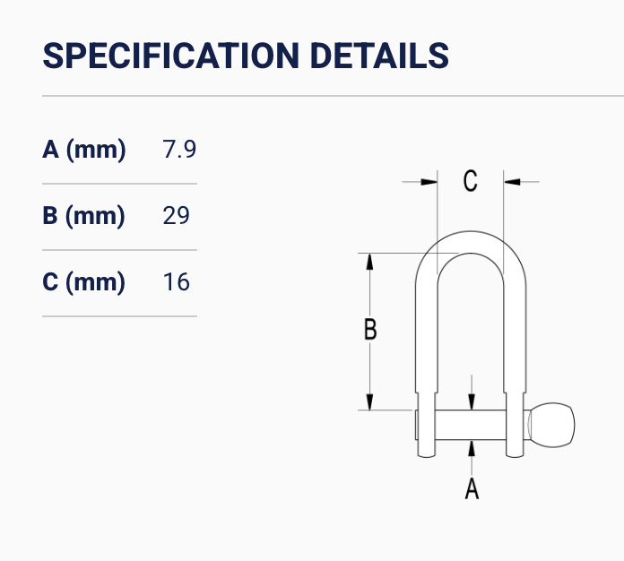 Ronstan Shackle D, Seizing Hole, 8mm (5/16") Pin RF618H
