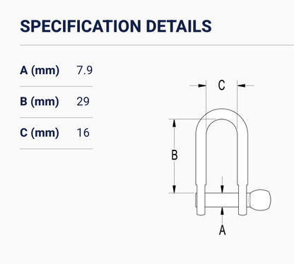 Ronstan Shackle D, Seizing Hole, 8mm (5/16") Pin RF618H