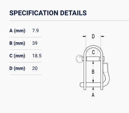 Ronstan Shackle, Halyard,Pin 5/16 (L:39mm,W:20mm) RF1034