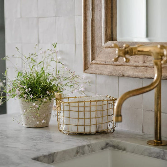 Rustic Brass Wire Basket – Rectangular Organizer for Kitchen or Bath - Little Flower Soap Co