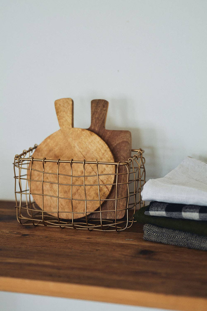 Rustic Brass Wire Basket – Rectangular Organizer for Kitchen or Bath - Little Flower Soap Co