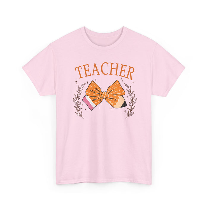 Teacher Bow and Flower Shirt | Gildan Teacher T-Shirt | Cute Fall Teacher Graphic Tee | Teacher Appreciation Gift