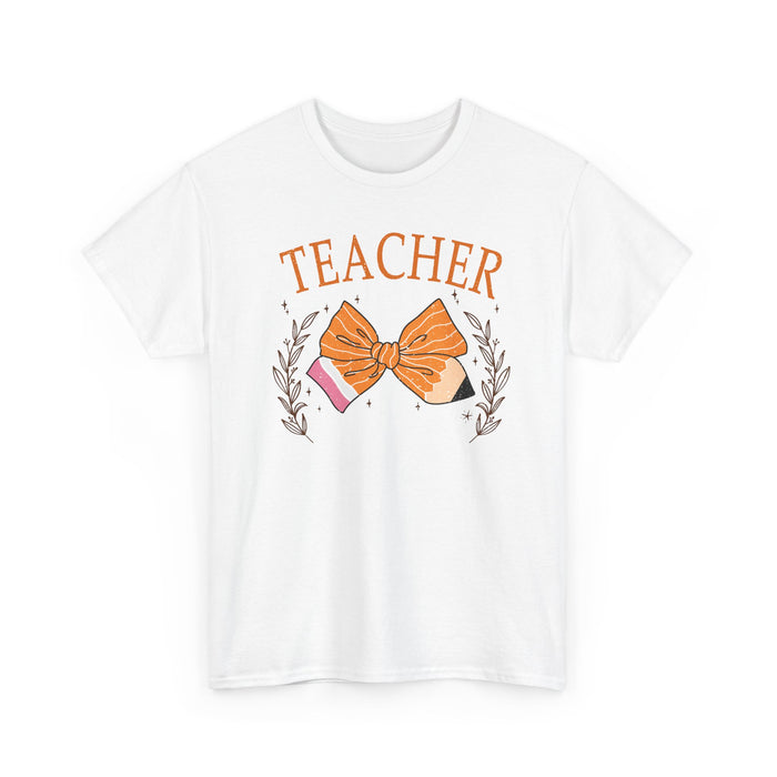 Teacher Bow and Flower Shirt | Gildan Teacher T-Shirt | Cute Fall Teacher Graphic Tee | Teacher Appreciation Gift